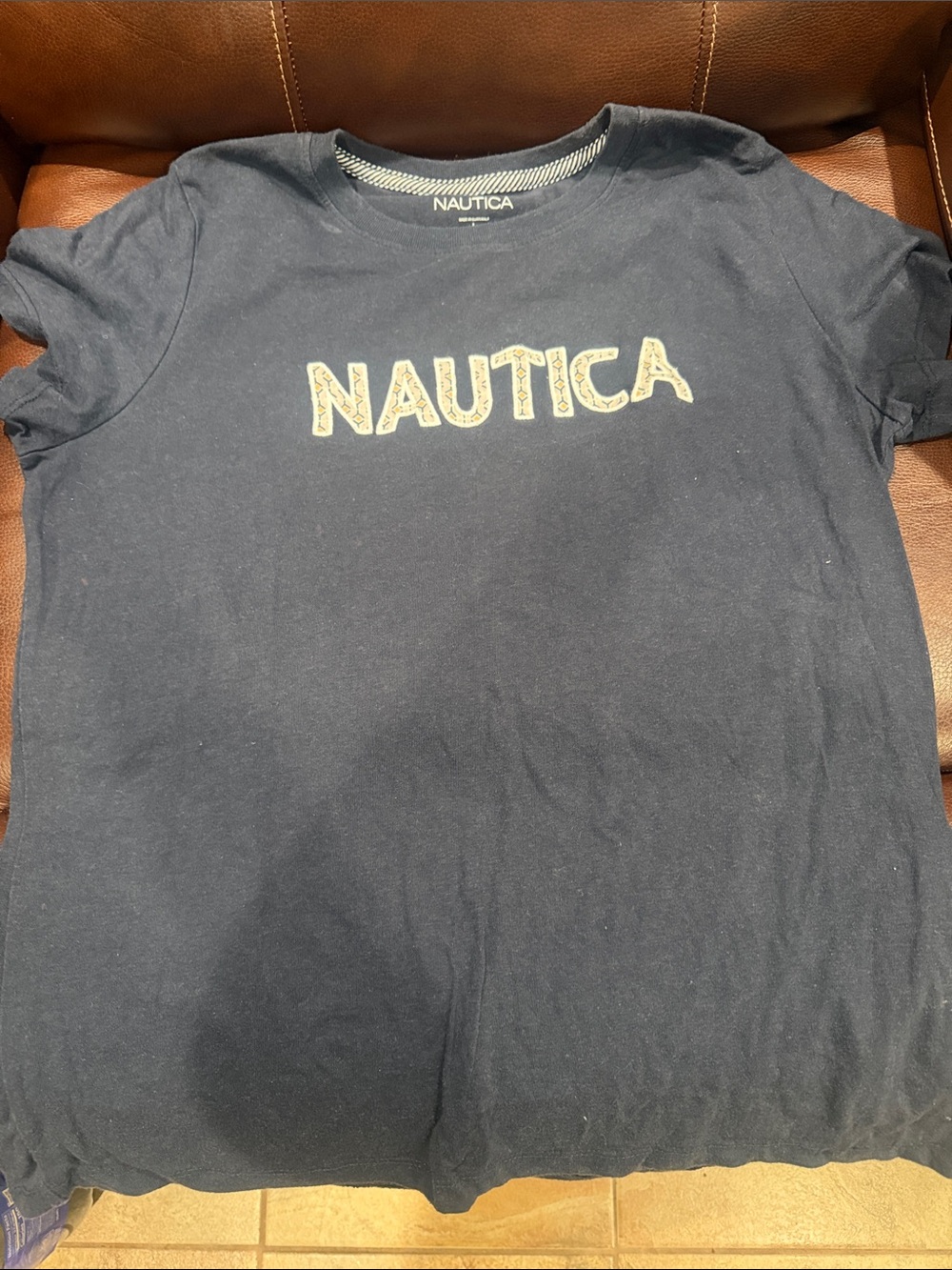 Nautica Navy Blue Logo Tee with Cream Lettering